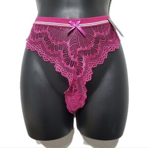 2/$15 Caroline Frederick's Of Hollywood Fushia/Metallic Lace Thong Size Large